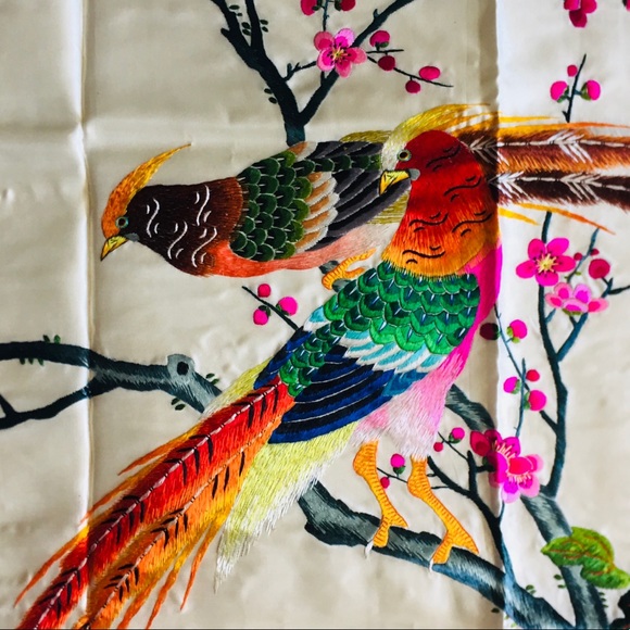 Vintage Chinese Silk Hand Embroidery 24”x 44” - Picture 2 of 5